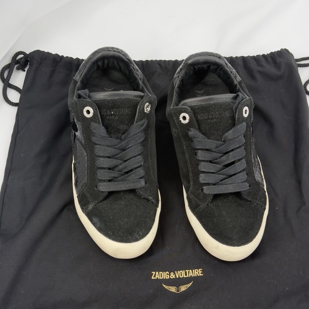 ZADIG & VOLTAIRE Flash Star Patchwork Low Top Sneakers Black Suede EU 37 US  6‎